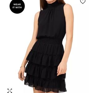 Women's sleeveless smocked neck dress with ruffle tiered skirt